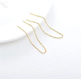 img 3 attached to Women's 14K Solid Gold Thread Earrings - Real Yellow Gold Dangle Drop Earrings with Gold Chain Ear Line for Girls - Ideal Jewelry Gift, Lengths: 6cm/8cm/10cm/12cm