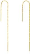 women's 14k solid gold thread earrings - real yellow gold dangle drop earrings with gold chain ear line for girls - ideal jewelry gift, lengths: 6cm/8cm/10cm/12cm logo