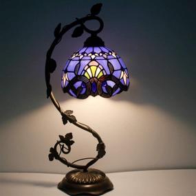 img 3 attached to 🌼 Stained Glass Bedside Table Lamp with Metal Leaf Base - Minimalist Tiffany Style Banker Desk Light for Small Living Spaces, Bedroom, Dorm, Office - LED Bulb Included