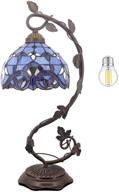 🌼 stained glass bedside table lamp with metal leaf base - minimalist tiffany style banker desk light for small living spaces, bedroom, dorm, office - led bulb included логотип