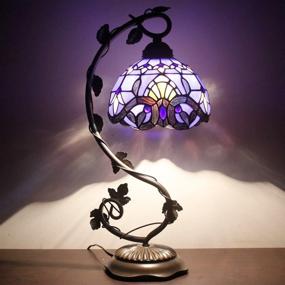 img 2 attached to 🌼 Stained Glass Bedside Table Lamp with Metal Leaf Base - Minimalist Tiffany Style Banker Desk Light for Small Living Spaces, Bedroom, Dorm, Office - LED Bulb Included