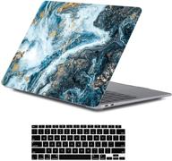 💻 lanbailan macbook air 13 inch case & keyboard cover: blue mist marble - 2020/2019/2018 release, a2337 m1 a2179 a1932, retina display with touch id - protective hard shell logo