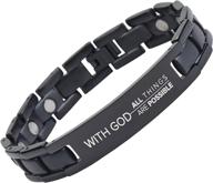 🙏 god makes all things possible - matthew 19:26 - adjustable titanium bracelet with prayer link and magnetic therapy logo