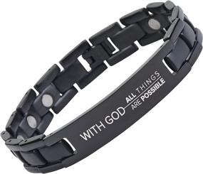 img 4 attached to 🙏 God Makes All Things Possible - Matthew 19:26 - Adjustable Titanium Bracelet with Prayer Link and Magnetic Therapy