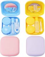 convenient 4pcs contact lens case with mirror for travel & home - colorful holder & storage kit (yellow, pink, blue purple) logo