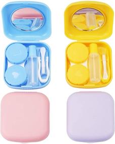 img 4 attached to Convenient 4PCS Contact Lens Case with Mirror for Travel & Home - Colorful Holder & Storage Kit (Yellow, Pink, Blue Purple)