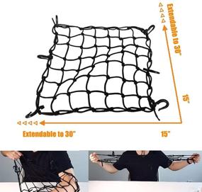 img 3 attached to 🏍️ ZMFLL Black 15"x15" Motorcycle Cargo Net with 6 Adjustable Hooks & 2"x2" Mesh - Stretch up to 30"x30" - Ideal for Cargo or Helmet Storage
