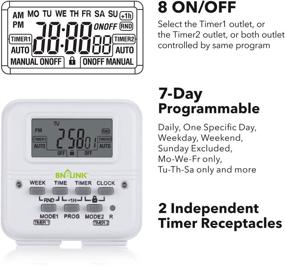 img 3 attached to ⏰ 7 Day Heavy Duty Digital Programmable Timer Outlet - Dual Electrical Outlet Timer with Two Independently Plug-in Grounded Outlets Switch, 8 ON/Off Programs - 3 Prong Timer for Light Lamp Fan - 15A/1875W by BN-LINK