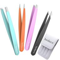 bedace tweezers for women: 4 pack precision eyebrow tweezers set in leather travel case – ideal for ingrown hair, plucking, and daily beauty needs logo