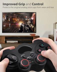 img 3 attached to 🎮 Fosmon (Pack of 4) Performance Thumb Grips Compatible with PS5, PS4, Xbox One, Xbox Series X/S Controllers - Analog Stick Joystick Enhancers (Black/Red)