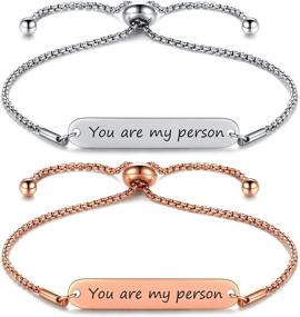 img 4 attached to JF JEWELRY Personalized Bracelets Stainless Adjustable