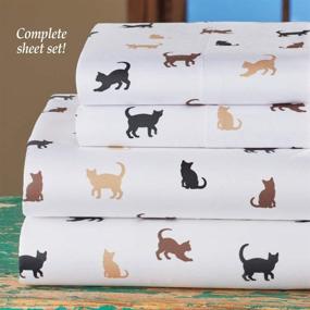 img 2 attached to 🐱 Charming Silhouette Cat Sheet Set with Fitted Sheet, Flat Sheet, and Two Pillow Cases - Set of 4