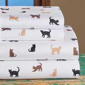 img 3 attached to 🐱 Charming Silhouette Cat Sheet Set with Fitted Sheet, Flat Sheet, and Two Pillow Cases - Set of 4