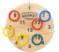 🏆 championship hookey: interactive hook and ring toss game for kids and adults. high-quality wooden board, securely positioned hooks, and 24 vibrant rings. eye-catching full color gift box логотип