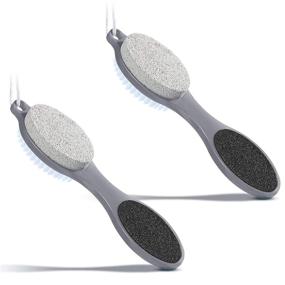 img 4 attached to 🦶 Gray 4 in 1 Pedicure Tool Set: Foot Scrubber Brush, Foot File, Callus Remover, and More for Dry and Wet Foot Care Dead Skin Remover