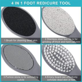 img 2 attached to 🦶 Gray 4 in 1 Pedicure Tool Set: Foot Scrubber Brush, Foot File, Callus Remover, and More for Dry and Wet Foot Care Dead Skin Remover