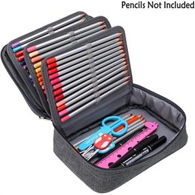 img 3 attached to BTSKY Grey Zipper Pencil Case - High Capacity Multi-Functional Stationery Pouch with 72 Slots, Portable Pencil Bags and 2 Removable Sleeves for Colored Pencils