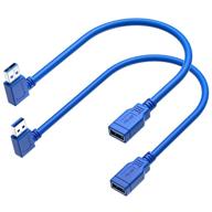 1ft usb 3.0 удлинительный кабель 2 штуки - угловой адаптер usb 90 градусов слева и справа мужской к женскому - короткие кабели usb3 для ноутбука, телевизора, usb-диска, мыши, жесткого диска, камеры логотип