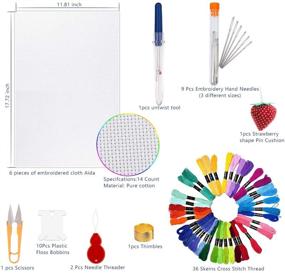 img 3 attached to 🧵 6 Pack of 14 Count Classic Reserve Aida Cloth for Cross Stitching - Includes 36 Skeins of Rainbow Embroidery Floss, 12x18 Inches, White