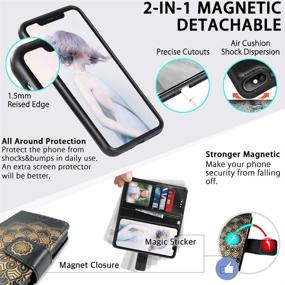 img 2 attached to 📱 CASEOWL iPhone Xs Max Wallet Case - Detachable Slim Case, Card Slots, Car Mount, Mandala Flower Embossed Vegan Leather Flip Lanyard Wallet Case in Black