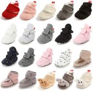 timatego newborn baby booties stay on socks non skid soft 👶 sole infant toddler warm winter house slipper crib shoes 0-18 months - unisex logo