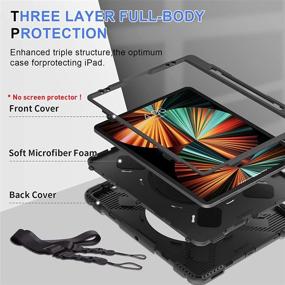 img 3 attached to 📱 SUPFIVES iPad Pro 12.9 Case 2021 (5th Generation): Ultimate Protection and Functionality - Military Grade Shockproof Silicone Case for Pro 12.9-inch - Pencil Holder, Handle, Shoulder Strap, Kick Stand - Black