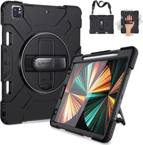 img 4 attached to 📱 SUPFIVES iPad Pro 12.9 Case 2021 (5th Generation): Ultimate Protection and Functionality - Military Grade Shockproof Silicone Case for Pro 12.9-inch - Pencil Holder, Handle, Shoulder Strap, Kick Stand - Black