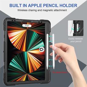 img 1 attached to 📱 SUPFIVES iPad Pro 12.9 Case 2021 (5th Generation): Ultimate Protection and Functionality - Military Grade Shockproof Silicone Case for Pro 12.9-inch - Pencil Holder, Handle, Shoulder Strap, Kick Stand - Black