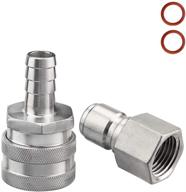 🧰 ferroday stainless steel quick disconnect set - 1/2 npt female disconnect with 1/2" barb brewing quick disconnect for efficient wort pump and chiller connections - includes ball valve hose fitting & o-rings logo
