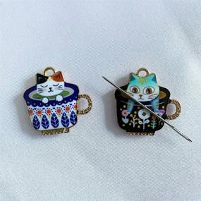 img 4 attached to 🐈 Cartoon Cup Cat Cute Needle Minders: Modern Cross Stitch Embroidery Accessories with Magnetized Holders (2 Pieces)