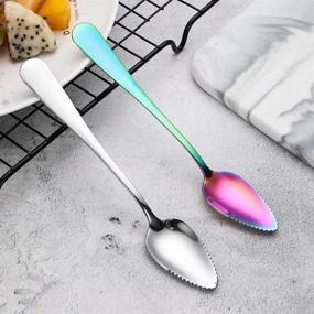 img 1 attached to 🍊 4-Pack of Multi-Colored Citrus Fruit and Dessert Spoons - Polished Stainless Steel with Round Serrated Edges