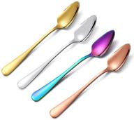 🍊 4-pack of multi-colored citrus fruit and dessert spoons - polished stainless steel with round serrated edges logo