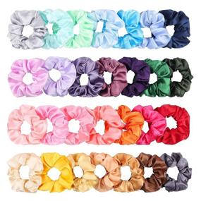 img 4 attached to 🌈 Colorful Silk Satin Hair Scrunchies Set - 28Pcs for Women | Strong Elastic Hair Bobbles | Colorful Hair Accessories Ropes | Traceless Hair Ties