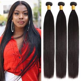 img 4 attached to 🔥 Волосы Maxine Brazilian Straight Hair Weave Hair Human Bundles (24 26 28 дюймов) - 100% непереработанные волосы бразильского волоса для натурального цвета волос Weave