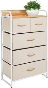 img 4 attached to 🛍️ mDesign Tall Dresser Storage Chest - Vanity Furniture Cabinet Tower Unit for Bedroom, Office, and Closet - Textured Print - 5 Drawers - Cream/White - Improved SEO