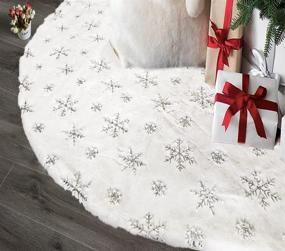img 4 attached to AOGU 48 Inch White Plush Silver Sequin Snowflake Christmas Tree Skirt Decoration for Merry Christmas Party
