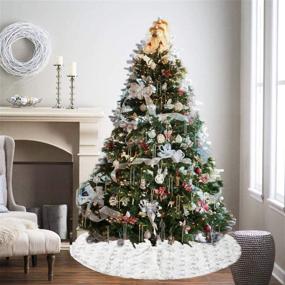 img 2 attached to AOGU 48 Inch White Plush Silver Sequin Snowflake Christmas Tree Skirt Decoration for Merry Christmas Party