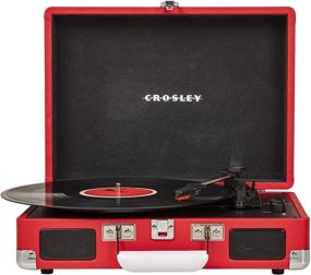 img 4 attached to 🎵 Crosley CR8005D-RE Cruiser Deluxe Vintage 3-Speed Bluetooth Suitcase Turntable in Red: Experience Classic Vinyl Sounds with Modern Connectivity