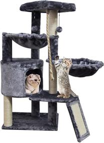 img 4 attached to 🐱 WANG XIN Xin 3-Tier Cat Tree with Cat Condo, Dual Hammocks - Grey, Pack of 1 (502)
