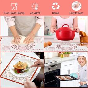 img 2 attached to 🥐 Complete Silicone Baking Set: Rolling Pin, Nonstick Mats for Cookie, Pie Crust, Pizza, Macaroon, Oven-safe Baking Sheets