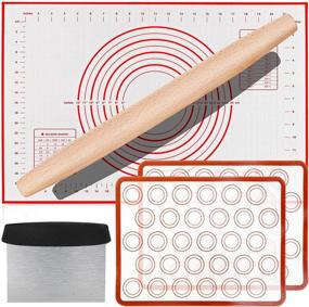 img 4 attached to 🥐 Complete Silicone Baking Set: Rolling Pin, Nonstick Mats for Cookie, Pie Crust, Pizza, Macaroon, Oven-safe Baking Sheets