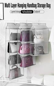 img 1 attached to 👜 Clear Handbag Purse Organizer for Closet - Space Saving System with 4 Easy Access Pockets and Hook - Washable - 47.2" H x 15.7" L x 6.3" W - Gray