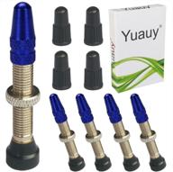 🚲 set of 4 tubeless valve stem core copper presta universal with blue metal and black plastic - ideal for bike bicycle road racing - includes coloured valve cap dust covers logo