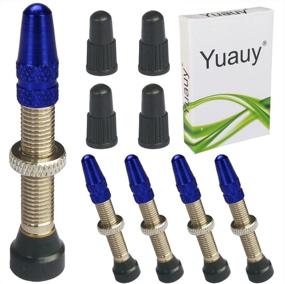 img 1 attached to 🚲 Set of 4 Tubeless Valve Stem Core Copper Presta Universal with Blue Metal and Black Plastic - Ideal for Bike Bicycle Road Racing - Includes Coloured Valve Cap Dust Covers