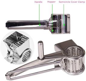 img 2 attached to 🧀 Versatile Stainless Steel Rotary Cheese Grater/Vegetable Shredder: Ideal for Parmesan Cheese, Garlic, Nuts, Ginger, and Carrots - Handheld Restaurant Grater with Coarse, Fine, & Slice Drum Graters