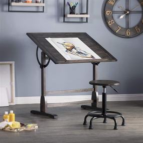 img 3 attached to 🎨 Vintage Solid Wood Drawing Table: 36" Adjustable Tilting Top, Distressed Black Finish