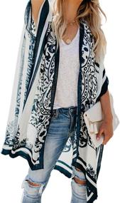 img 4 attached to Fashionable and Versatile: ROSKIKI Women's Floral Kimono Cardigan - Perfect for Clothing, Swimsuits and Cover-Ups