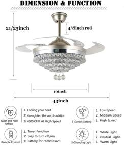 img 2 attached to 🔵 Fandian 42" Crystal Ceiling Fans: Retractable Blades, LED Chandelier, Remote Control, 3 Color Changes, 3 Speeds, Silent Motor