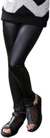 img 4 attached to 👧 Faux Leather Shiny Stretch Leggings Tights for Toddler Girls - Fitcat Kids