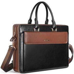 img 4 attached to 👜 Vintage Oil Wax Leather Shoulder Bag for Men and Women - Large Slim Briefcase with 15.6" Laptop Compartment for Business